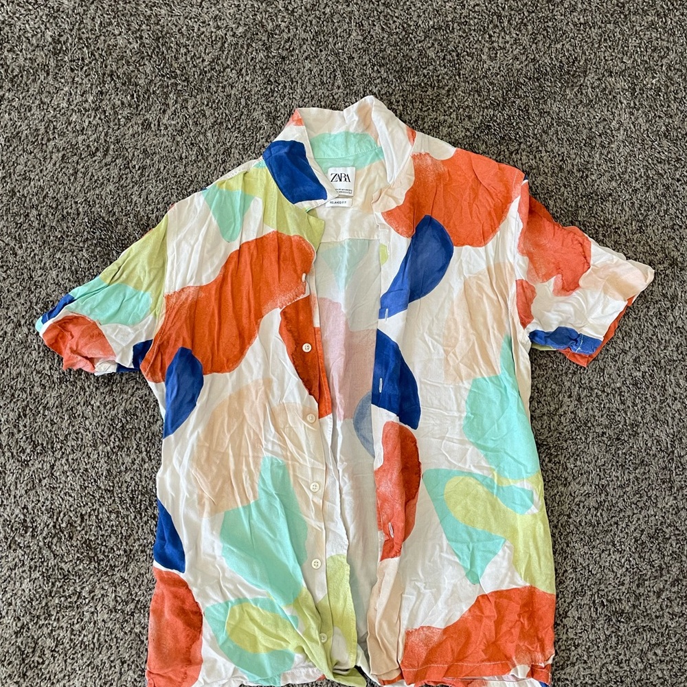 Zara Colorful Abstract Button-Up Shirt